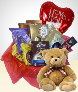 Canasta Regalo San Valentín con Chocolates y Peluche Osito Amor